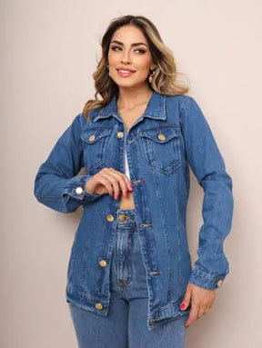 Jaqueta Jeans Maxi Rasgada Deluxe Feminina - Exclusividade Divino Estilo