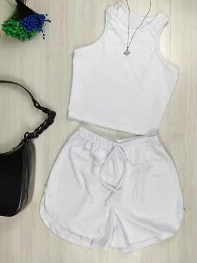 Conjunto Conforto Estiloso - Cropped Nadador e Short Canelado