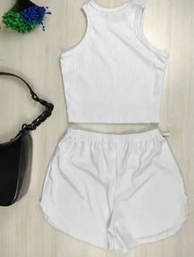 Conjunto Conforto Estiloso - Cropped Nadador e Short Canelado