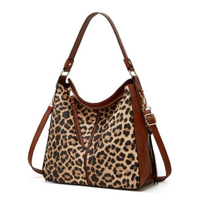 Bolsa Grande Feminina de Couro Legítimo Leopard